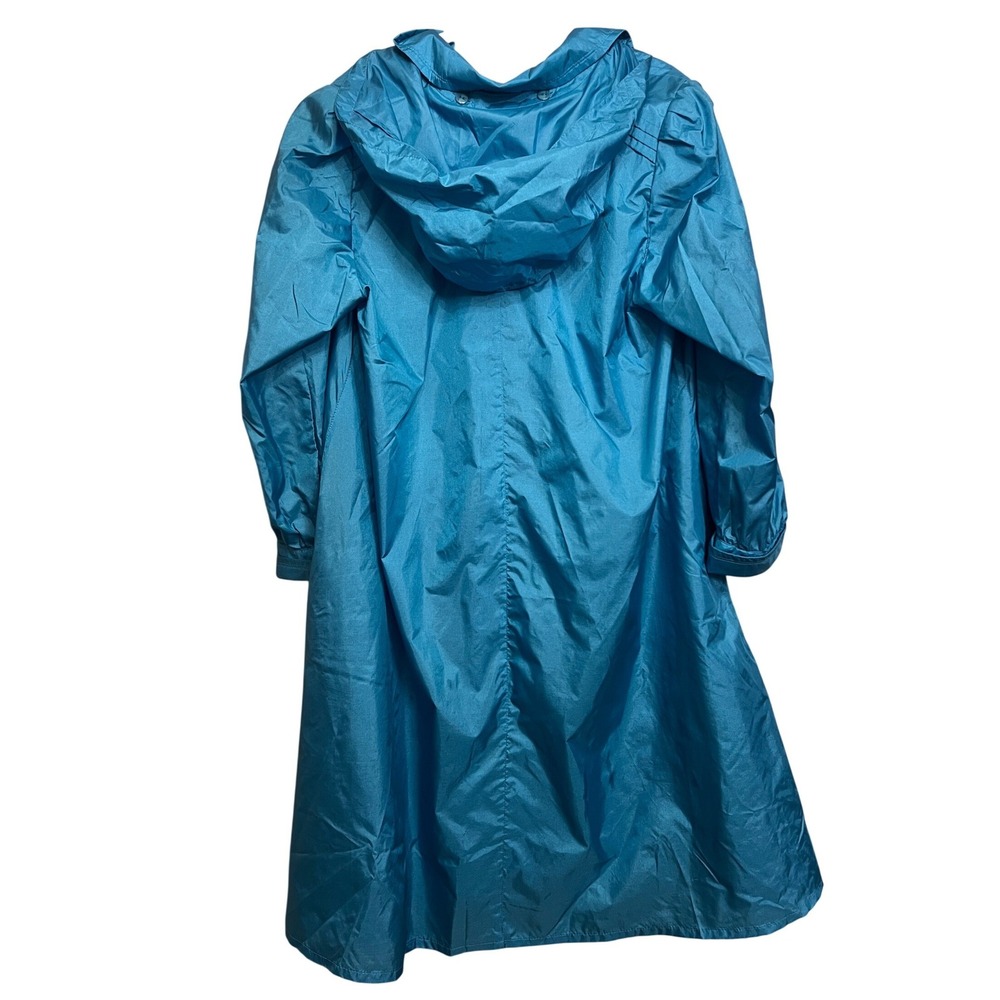 Vintage Totes Coat Teal Blue Nylon Hooded Rain Jacket Womens 14P Retro Longline - Picture 3 of 13